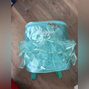 MAGGIE monogrammed Aqua Kids Backpack with Ruffle Design. NEW NEVER USED